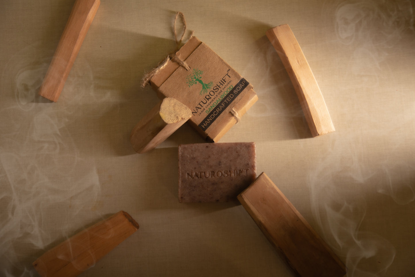 Feel the Calm: NaturoShift's Cold Processed Sandalwood Soap, a gentle blend for peaceful skincare.